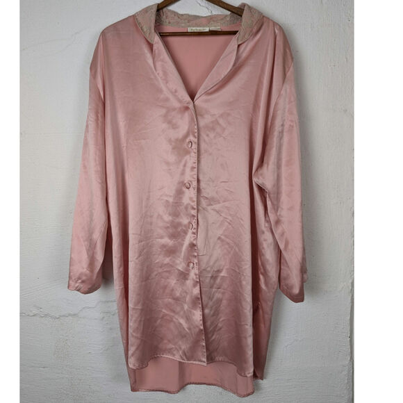 Vtg Victorias Secret Chemise Womens Medium Pink Nighty Lace Gold Label Satin - Picture 1 of 8